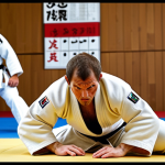 **

A Judo match scene, focusing on the mental aspect of the sport. One Judoka is intensely observing their opponent, analyzing their posture and movements. Emphasize the 'reading' of the opponent's body language.
**