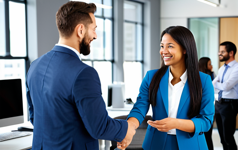 A diverse group of professional individuals, fully clothed in modest business attire, engaging in a dynamic modern office setting. A new employee is warmly welcomed by a mentor, with other colleagues collaborating in the background. The scene emphasizes cultural integration, teamwork, and a positive employee experience. Elements include sleek modern office furniture, collaborative workspaces, and ample natural lighting. The overall atmosphere is welcoming and professional. safe for work, appropriate content, fully clothed, professional dress, perfect anatomy, correct proportions, natural pose, well-formed hands, proper finger count, natural body proportions, high-quality corporate photography, sharp focus.